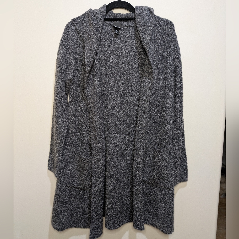 Eileen Fisher Hooded Cardigan Sweater Grey Merino Wool Cashmere Boucle Size XS